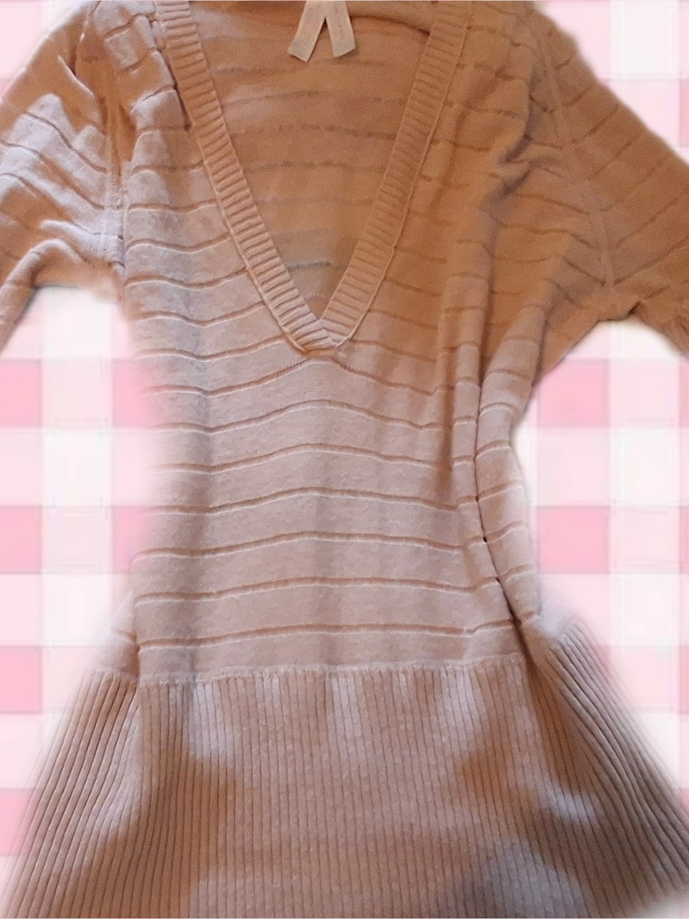 Arizona Jean Company Cream V-Neck Ribbed & Striped Sweater